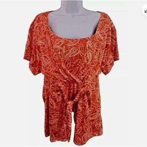 Uniti Stretch Orange Womens blouse plus size 3X Cotton Blend Leaf Print C14